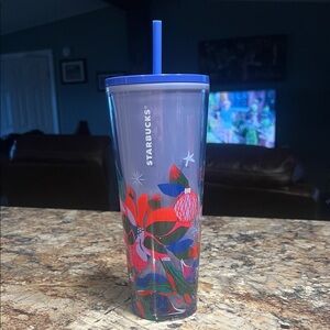 Starbucks Vibrant Floral Tumbler with Blue Straw
